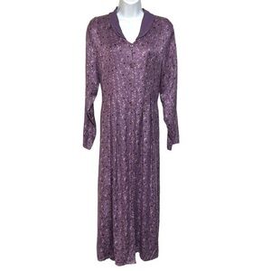 Vtg April Cornell S‎ floral maxi dress pleats button down prairie provincial tie